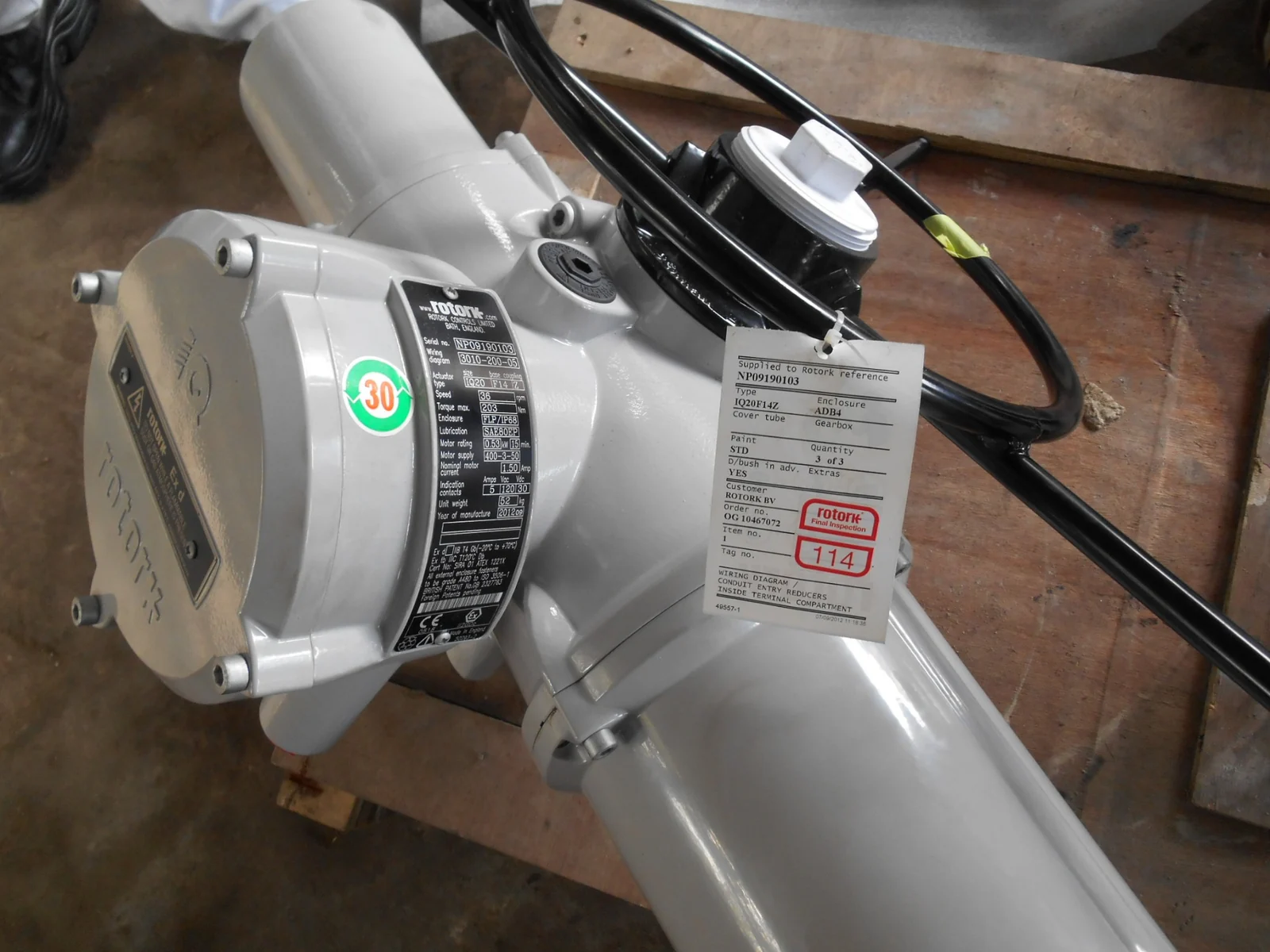 Rotork actuator model and nameplate verification for Shah Amanat Airport fuel hydrant project
